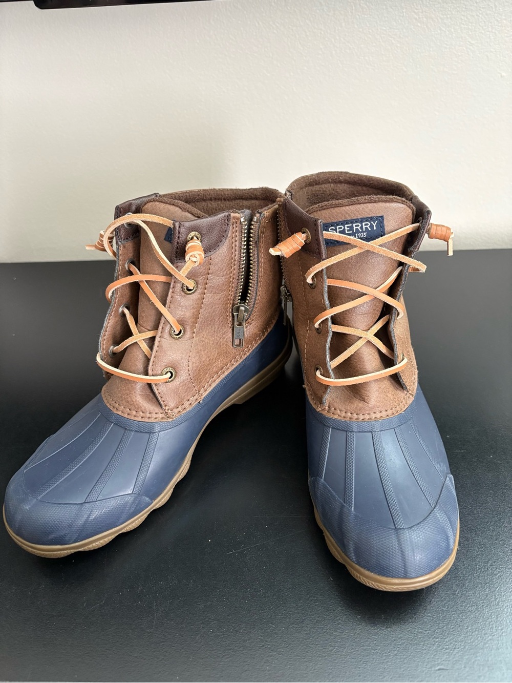 Sperry Navy and Brown Waterproof Duck Boots Size 6